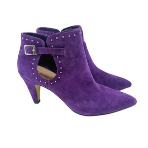 Bella Vita Womens Purple Suede Stiletto Studded Cutout Ankle Booties Size 9.5 M